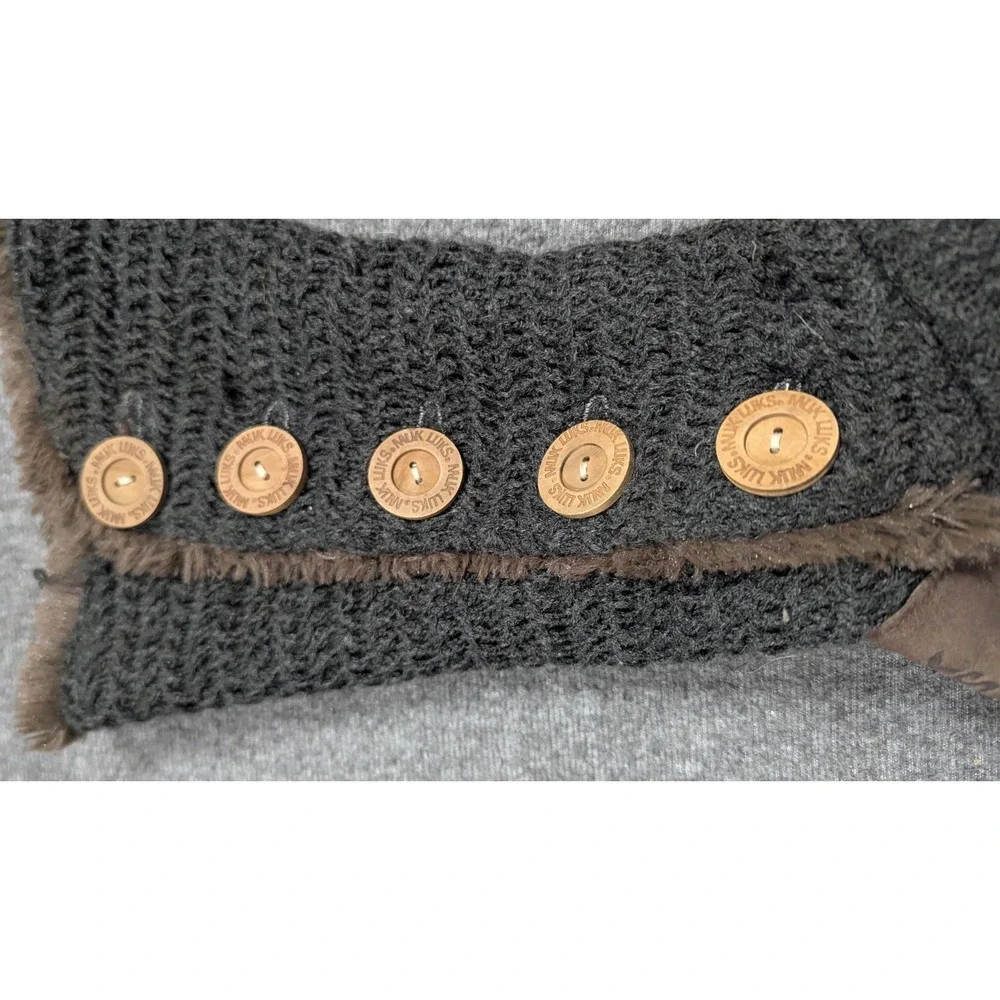 Muk Luks Boots Womens‎ 9 Gray Boho Suede  Brown Faux Fur Crotchet Sweater Boots